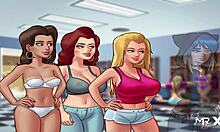 Cartoon girls get naughty in the changing room in Summertimesaga