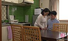 Japanese stepmom Fumie Akiyama makes her friend cum by fingering and licking him